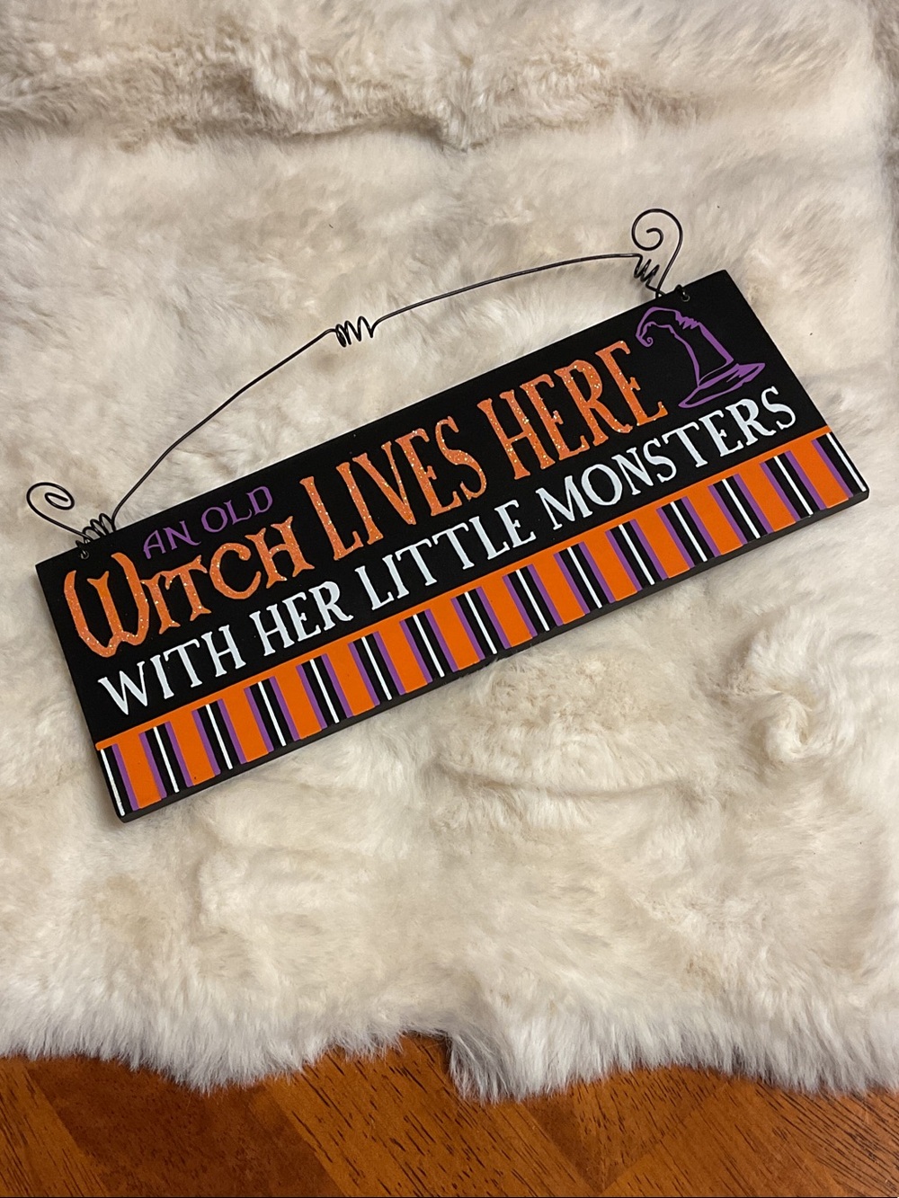 Halloween Witch Lives Here Sign - Black, Orange & Purple Motif